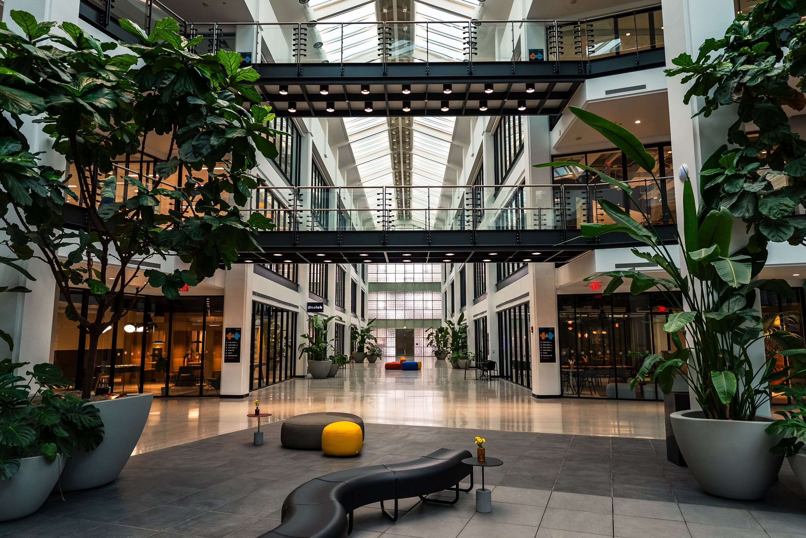 Contemporary commercial workplace protected by integrated building systems